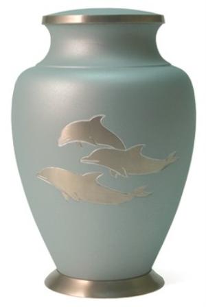 brass cremation urn with dolphins 